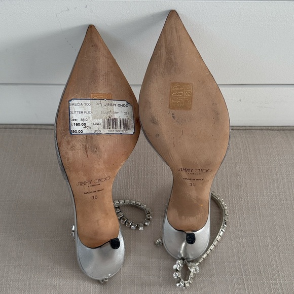 LIKE NEW-Jimmy Choo Saeda 100 Glitter Plexi Pumps with Crystal Embellishment - Picture 8 of 9